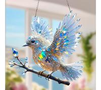 Crystal Sky Bluebird Stained Art Ornament 8" 2025 New Stained Glass Birds for Window, Crystal Acrylic Birds Hanging Sun Catcher for Windows Indoor Gardens