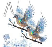 Crystal Sky Bluebird Stained Art Ornament (8 inches), 2D Flat Acrylic Printing Hanging Garden Ornaments Outdoor, 2025 New Hummingbird Stained Blue Bird Decor Suncatchers Window Hangings (2 Set)