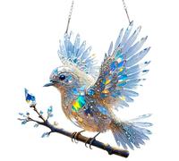Crystal Sky Bluebird Stained Art Ornament, 8 Inches Acrylic Radiant Hummingbird Stained Glass Decor, 2d Flat Colorful Bird Window Hangings, Double-Sided Sun Catcher for Home Indoor Gardens Patio (1)