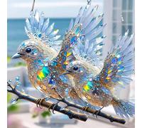 Crystal Sky Bluebird Stained Art Ornament (8 inches), Hummingbird Stained Glass Birds Window Hangings, Stained Glass Decorations, for Windows Hanging, Bird Lover Gifts, 2D Flat pendant (2)