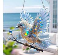 Crystal Sky Bluebird Stained Art Ornament (8 inches), Hummingbird Stained Glass Birds Window Hangings, Stained Glass Decorations, for Windows Hanging, Bird Lover Gifts, 2D Flat pendant (1)