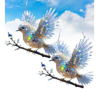 Crystal Sky Bluebird Stained Art Ornament 8 Inches, Radiant Bird Design, 2D Flat Hummingbird Stained Glass Window Hanging, Gifts for Nature Lovers (2pcs)