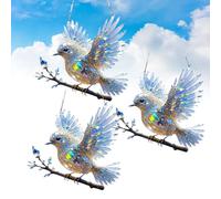 Crystal Sky Bluebird Stained Art Ornament 8 Inches, Radiant Bird Design, 2D Flat Hummingbird Stained Glass Window Hanging, Gifts for Nature Lovers (3pcs)