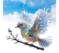 Crystal Sky Bluebird Stained Art Ornament 8 Inches, Radiant Bird Design, 2D Flat Hummingbird Stained Glass Window Hanging, Gifts for Nature Lovers (1pcs)