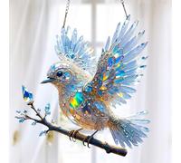 Crystal Sky Bluebird Stained Art Ornament (8 Inches), Radiant Bird Design, Diamond Art Hummingbird, Stained Glass Decorations, for Windows Hanging, Bird Lover Gifts (1PCS)