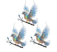 Crystal Sky Bluebird Stained Art Ornament (8 Inches), Stained Glass Birds Window Hanging, 2d Flat Acrylic Blue Bird Decor, Hummingbird Sun Catcher, for Windows, Indoor Gardens, Balcony (3pcs)
