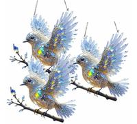 Crystal Sky Bluebird Stained Art Ornament, Hummingbird Stained Glass Birds Window Hangings, 2D Flat Pendant Diamond Art Kits, Stained Glass Decorations for Windows Hanging (3PCS)