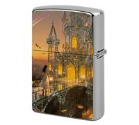 Crystal Sky Castle Lighter Case Classic Pocket Lighter Cover Windproof Flip-Top Metal Lighters Sleeve Double-Sided Lighters Covers for Men Women