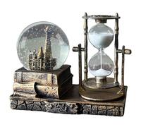 Crystal Snow Globe with Hourglass Timer, LED Light Musical Globe Music Box, Vintage Book Tower Decoration for Home Living Room Desktop Bookshelf