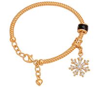 Crystal Snowflake Charm Snake Chain Bracelet, Adjustable Gold Bangle with Heart Pendant, Dainty Women's Jewellery (Gold)