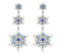 Crystal Snowflake Dangle Earrings for Women Sliver Blue Shiny Rhinestone Triple Winter Party Flower Snowflakes Drop Earrings Studs Xmas Wedding Birthday Holiday Party Jewelry Gifts, L, Metal, No