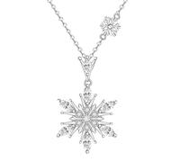 Crystal Snowflake Pendant Necklace, Sterling Silver Chain, Winter Holiday Jewelry, Cubic Zirconia Christmas Necklace with Sparkling Accents, 45cm