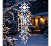 Crystal Snowflake Waterfall Hanging Ornament, Lighted Crystal Snowflake Christmas Ornament, Hanging Pendant Light With Santa & Snowman Holiday Decoration For Window Porch