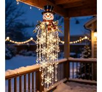 Crystal Snowflake Waterfall Hanging Ornament, Lighted Crystal Snowflake Christmas Ornament, Hanging Pendant Light With Santa & Snowman Holiday Decoration For Window Porch