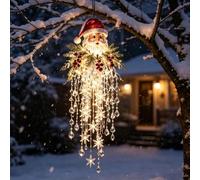 Crystal Snowflake Waterfall Hanging Ornament, Lighted Crystal Snowflake Christmas Ornament, Hanging Pendant Light With Santa & Snowman Holiday Decoration For Window Porch