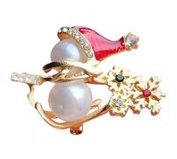 Crystal Snowman Skiing Brooch Pin With Pearls & Snowflakes, Winter Fashion Jewelry For Christmas, 1.4X1 Inch