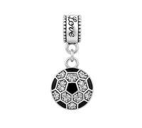 Crystal Soccer Ball Charm Bead - Silver-Plated Dangle Charm with Rhinestones for Soccer Fans, Players & Coaches - Compatible with Pandora, Troll, Chamilia & European Bracelets - Gift for Soccer Lovers