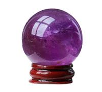 Crystal Sphere Ball Amethyst Quartz Gemstone Transfer for Divination Home Office Landscape Decoration with Wooden Base,50mm/1.96in