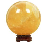 Crystal Sphere Ball Glass Solid Decorative Prop Ornament for Feng Shui Divination Fortune Telling Tabletop Fountain Decoration, Gold Yellow,60mm Gemstone Stone