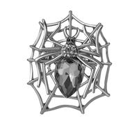 Crystal Spider Web Brooch Pin, Gothic Punk Style, Silver Metal with Black Rhinestones