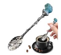 Crystal Spoon, Vintage Alloy Design, 4.33x0.75 Inch Retro Style Tea Coffee Dessert Spoon with Crystal Stone Look, Elegant Stirring Tool, Decorative Tableware Accessory, Daily Use for Mixing