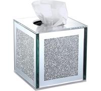 Crystal Square Tissue Box Cover, Sparkly Glass Cube Tissue Holder, 14cm Silver