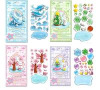 Crystal Stacked 3D Building Stickers,3D Stackable Stickers,DIY Cute Mini Scenes,3D Cartoon Resin Decorative Stickers Kit,Scrapbooking DIY Craft for Kids & Adults (Set-A)