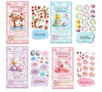 Crystal Stacked 3D Building Stickers - DIY Cute Mini Scenes for Stress Relief Pass The Time, 3D Puffy Cartoon Resin Decorative Stickers Kit for Kids & Adults Desktop Ornaments (B Set (4pcs))