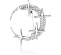 Crystal Stars Crescent Moon Brooch Pin, 1.7 x 1.5 inches, 1.7 x 1.5inch, Alloy Steel, no gemstone