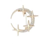 Crystal Stars Crescent Moon Brooch Pin, 1.7 x 1.5 inches, 1.7 x 1.5inch, Alloy Steel, no gemstone