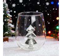 Crystal Stemless Wine Glass, 3D Christmas Tree Glasses Drinkware, 3D Wines Glasses Christmas Tree Cup for Home Bar Party Table Decor