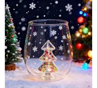 Crystal Stemless Wine Glass,3D Wine Glass Cup with Christmas Tree,Christmas Stemless Wine Glasse,Wine Glasses Xmas Tree Green Glitter for Home Bar Xmas Party,Juice Glasses