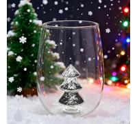 Crystal Stemless Wine Glass,3D Wine Glass Cup with Christmas Tree,Christmas Stemless Wine Glasse,Wine Glasses Xmas Tree Green Glitter for Home Bar Xmas Party,Juice Glasses