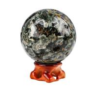 Crystal Stone Ball Ocean Jasper with Wooden Stand Quartz Sphere Gemstone Agate Chalcedony Home Decoration,70mm Gemstone Stone