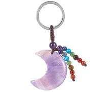 Crystal Stone Crescent Moon Keychain Women, 7 Chakra Beads Tassel Keyring