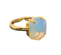 Crystal stone hexagonal faceted adjustable ring black agate white turquoise personality classic hand jewelry unisex all-match summer ring - 1 piece Opal One Size