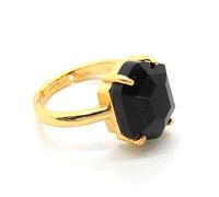 Crystal stone hexagonal faceted adjustable ring black agate white turquoise personality classic hand jewelry unisex all-match summer ring - 1 piece Black agate One Size