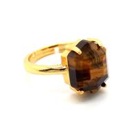 Crystal stone hexagonal faceted adjustable ring black agate white turquoise personality classic hand jewelry unisex all-match summer ring - 1 piece Tiger's eye One Size