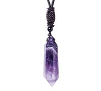 Crystal Stone Necklace - Purple Amethyst Pendant, Handmade Jewellery | Rusty Rope Chain with Energy Properties for Spiritual Balance, Personal Use, Giving, Everyday