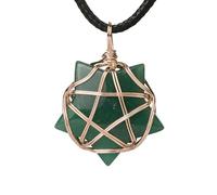 Crystal Stone Star Pendant Necklace for Women Men|Rose Gold Copper Wire Wrap Braid Pentagram Charm With Pu Chain Choker Bead Amulet Yoga Jewelry Gift Green Aventurine