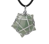Crystal Stone Star Pendant Necklace for Women Men|Silver Copper Wire Wrap Braid Pentagram Charm With Pu Chain Choker Bead Amulet Yoga Jewelry Gift Green Aventurine