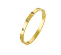 Crystal Stone-Studded Bangle Bracelet, Gold, Rose Gold and Silver Tones, Polished Finish (Gold)