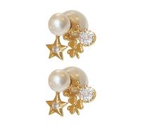 Crystal Studded Floral Star Studs, Electroplated Silver Lining, Daily Wear and Formal Zircon Flower Earrings, Party Wear, Rhinestone, Imitation Pearl, Rhinestone, Elegant Zircon on Ears, Multi-Purpose