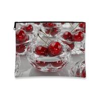 Crystal Style Cherry Cosmetic Bag, Red Glossy Fruit Makeup Zipper Pouch for Travel, Portable Organizer for Women, Spring Gift Skincare Toiletry Holder, red, 7x9 Inch, Cherry