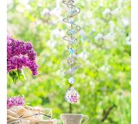 Crystal Sun Catcher 17.7Inch Garden Hanging Ornaments Gazing Ball Spiral Tail for Birthday Party Christmas Indoor Outdoor Garden Decoration