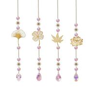 Crystal Sun Catcher, Pack of 4, Four-Leaf Clover Hanging Wind Chime, Flower Window Decoration, Suncatcher Crystal for Outdoors, Hanging Decoration Window, Bedroom, Wedding Decoration