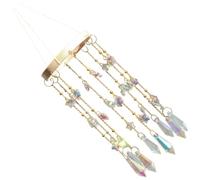 Crystal Sun Catcher, Rainbow Maker with Natural Wood Loop, Hanging Wind Chime Style Crystal Suncatchers for Window, Star and Pointed Bead Pendants, 7.5 in Home Garden Bedroom Decor