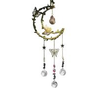 Crystal Sun Catcher Wind Chime with Moon & Butterflies, Hanging Outdoor Wind Chime for Garden & Balcony Decor