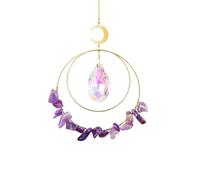 Crystal Sun Catcher with Crescent Moon & Natural Stone Chips - Hanging Rainbow Maker Window Decor with Teardrop Prism(Amethyst,5pcs)