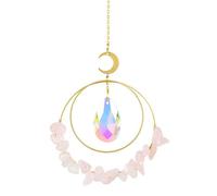 Crystal Sun Catcher with Crescent Moon & Natural Stone Chips - Hanging Rainbow Maker Window Decor with Teardrop Prism(PinkCrystal,1pcs)